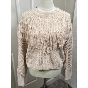 Women's Junior's Medium Fringe Sweater Pullover Knit Boho Festival Statement‎